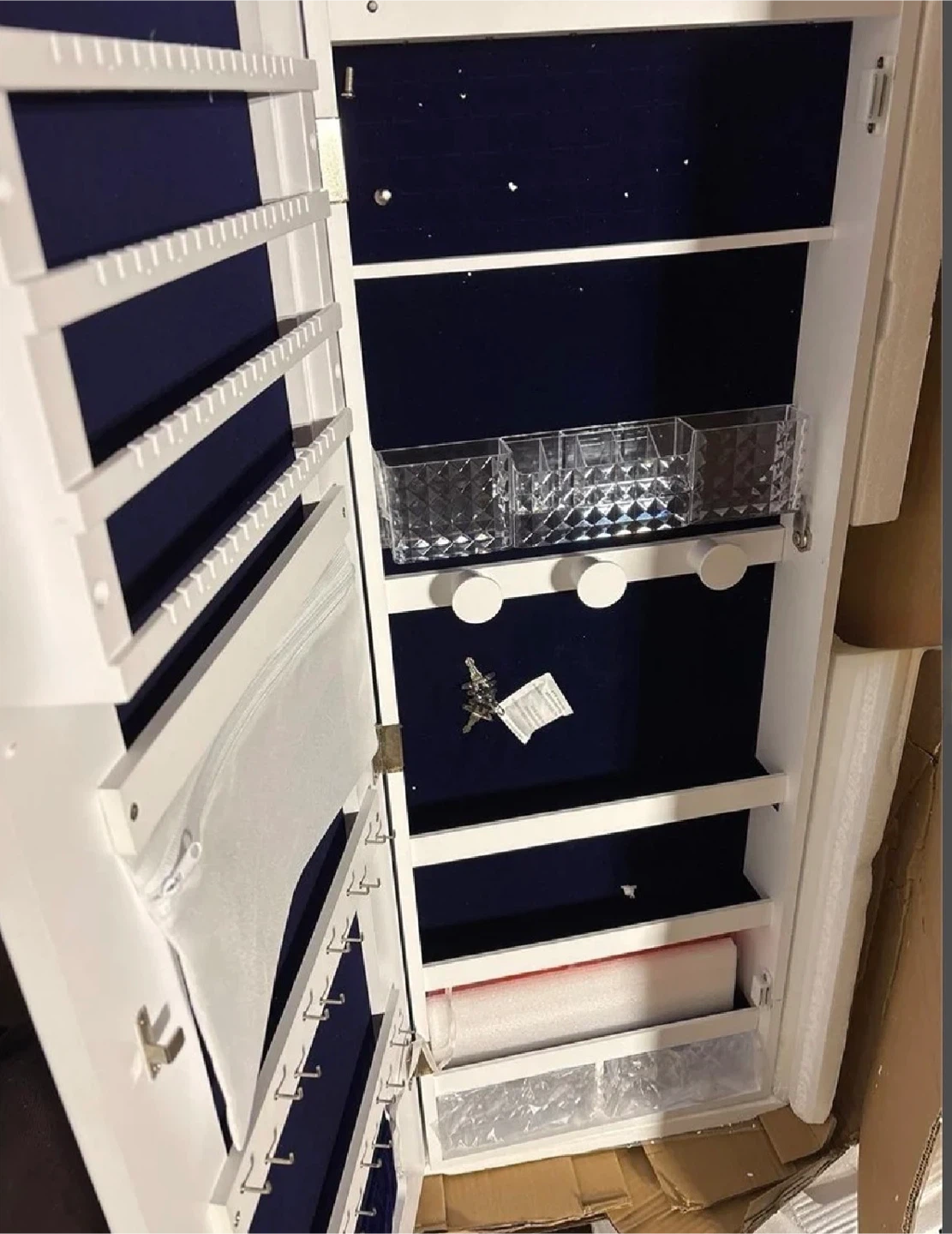White Mirrored Jewelry Cabinet with Storage Shelves - photo 2