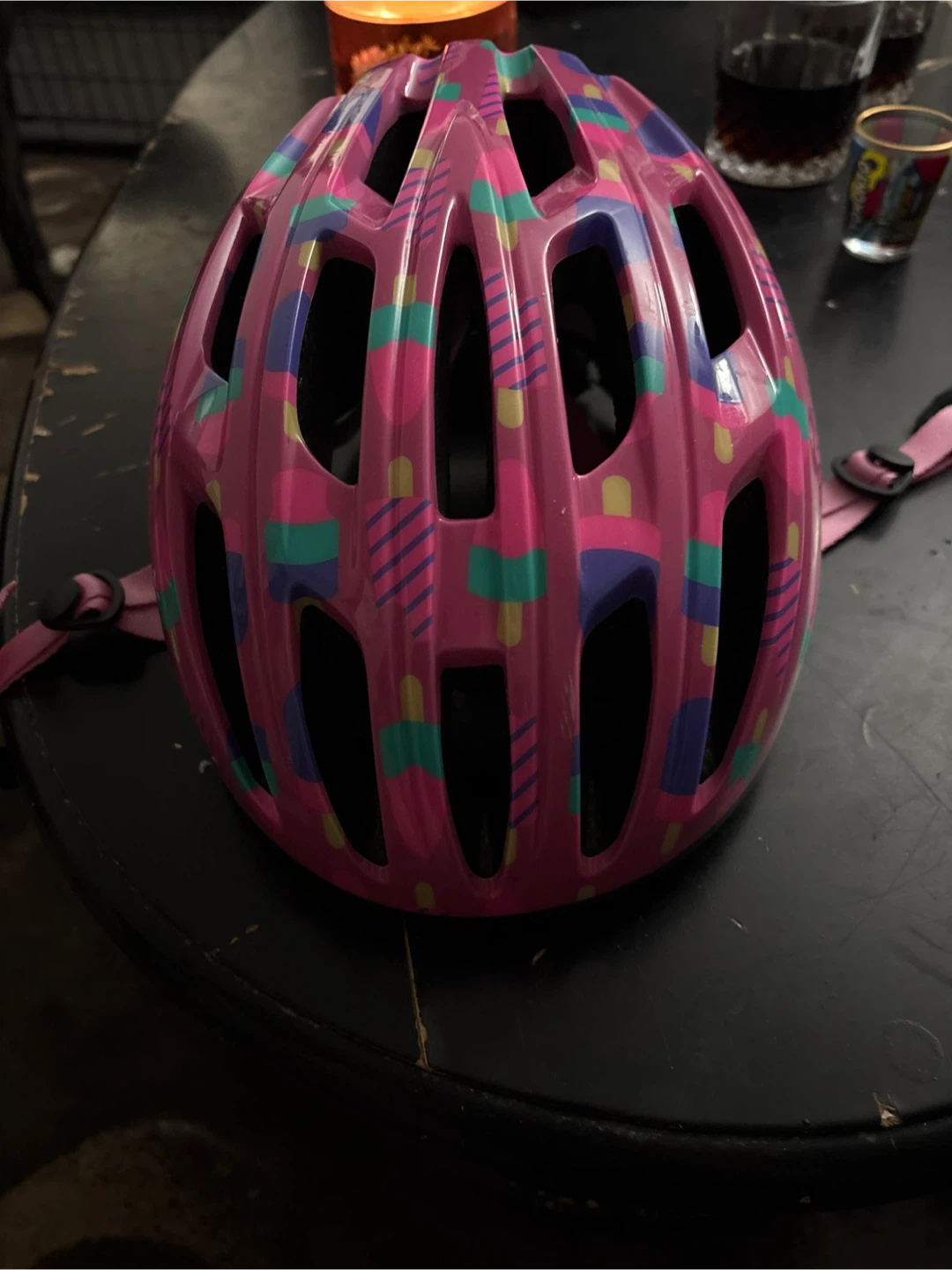Kids Bike Helmet - Pink Popsicle Design