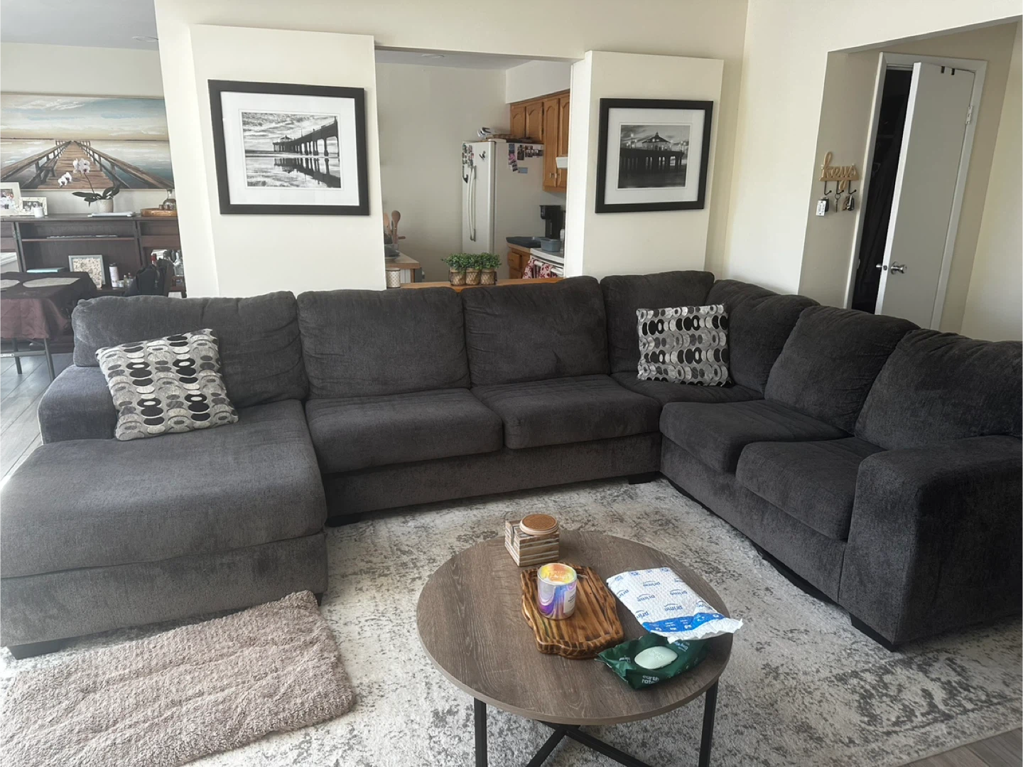 Dark Gray Sectional Sofa with Chaise