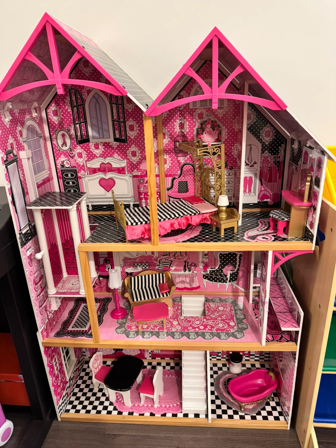 Pink Dollhouse with Furniture