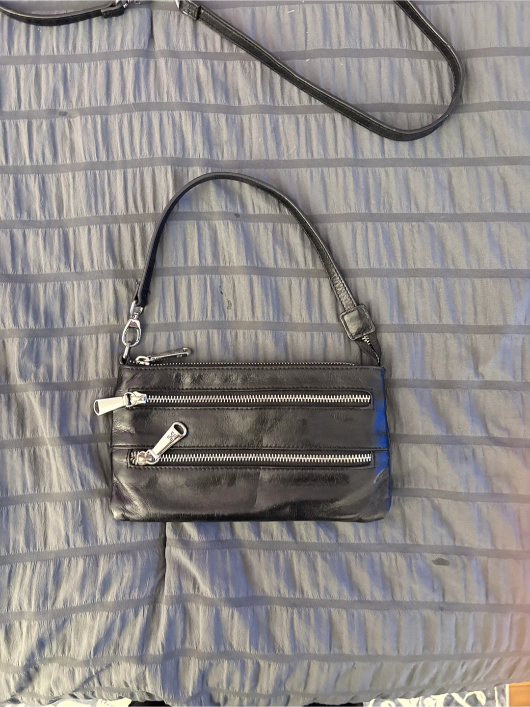 Hobo Black Leather Double Zip Crossbody Bag