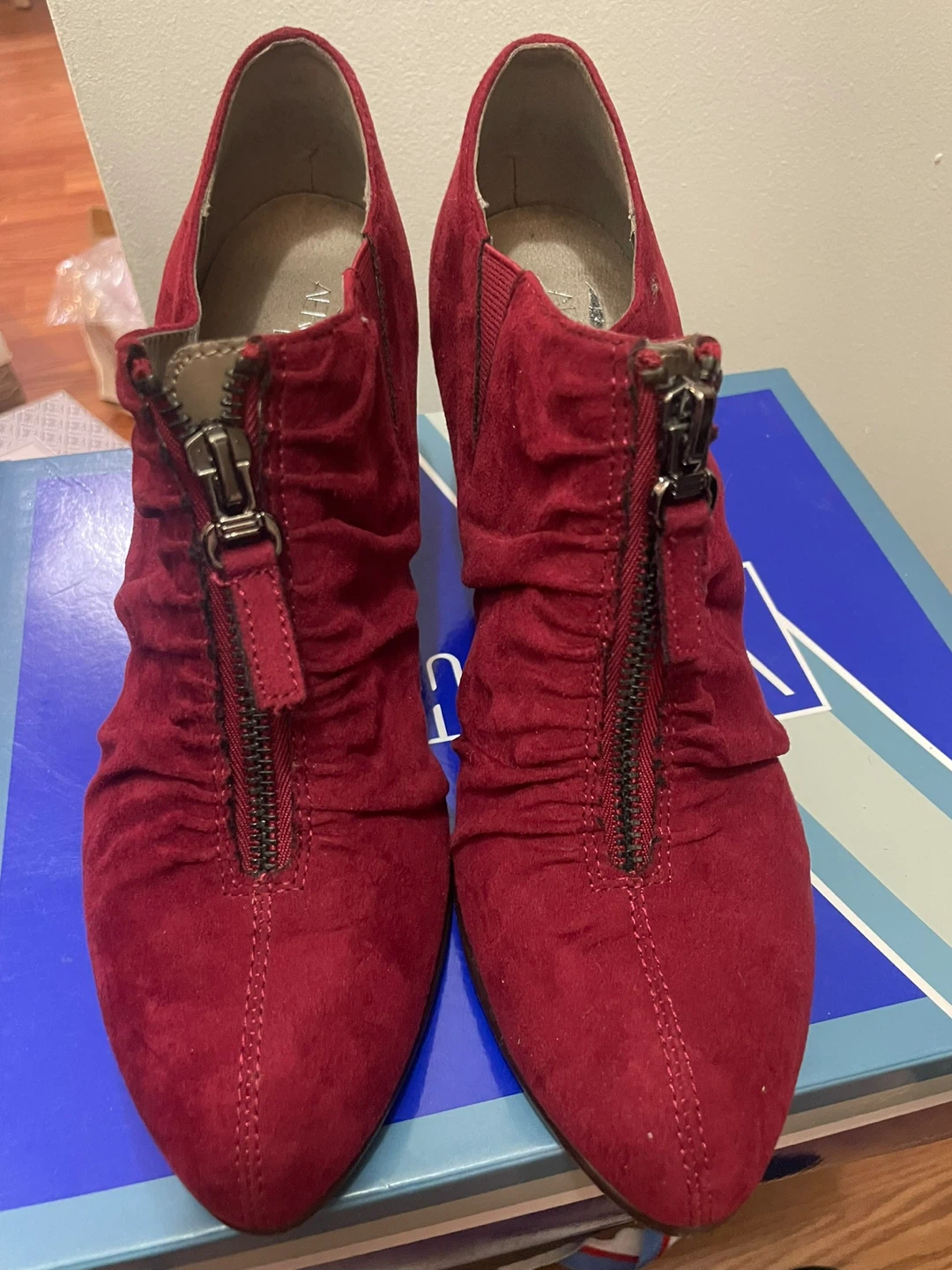 Aerosoles Red Suede Zip Ankle Boots