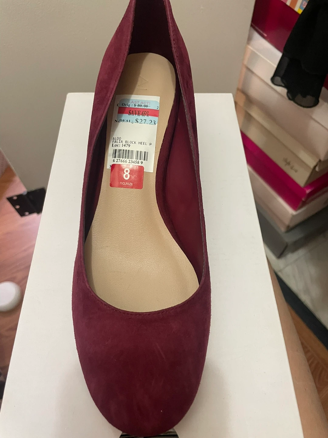 ALDO Burgundy Suede Block Heel Pumps - Size 8 - photo 2