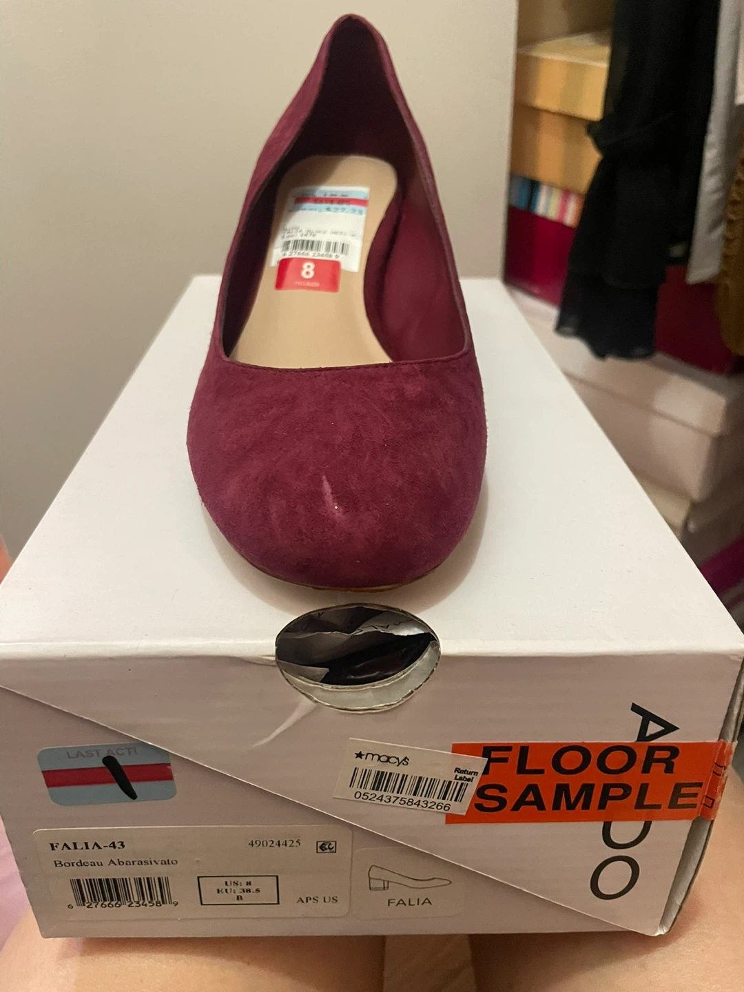 ALDO Burgundy Suede Block Heel Pumps - Size 8