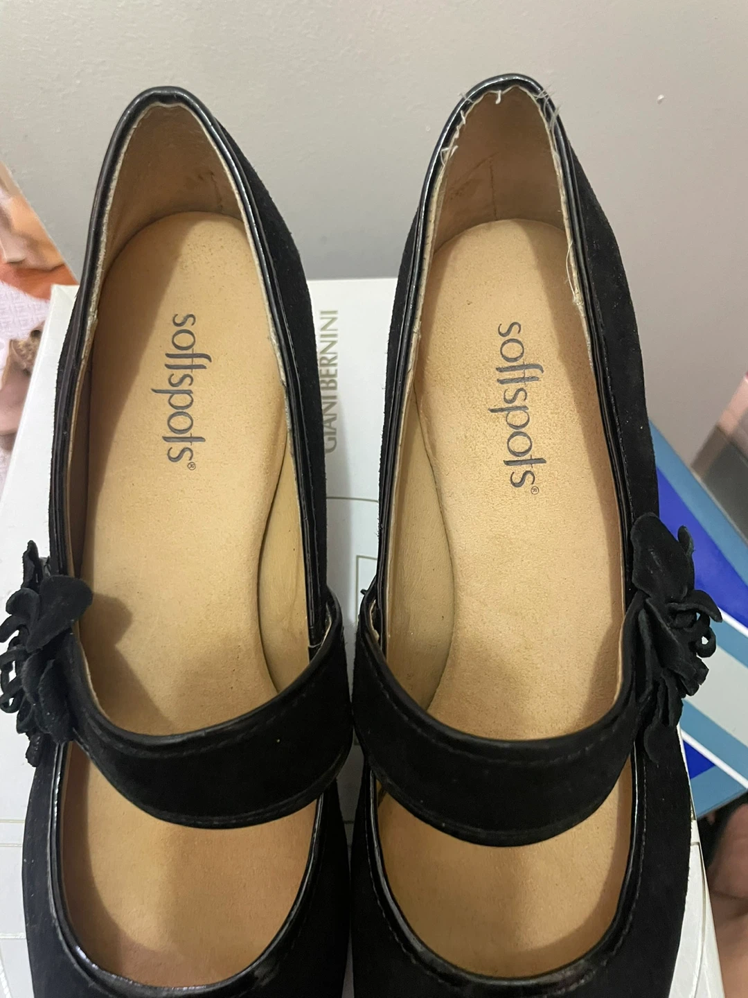 Softspots Black Suede Mary Jane Flower Heels - photo 4