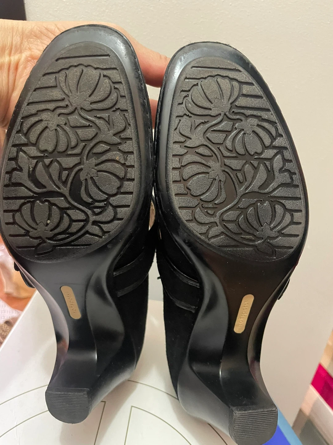 Softspots Black Suede Mary Jane Flower Heels - photo 3