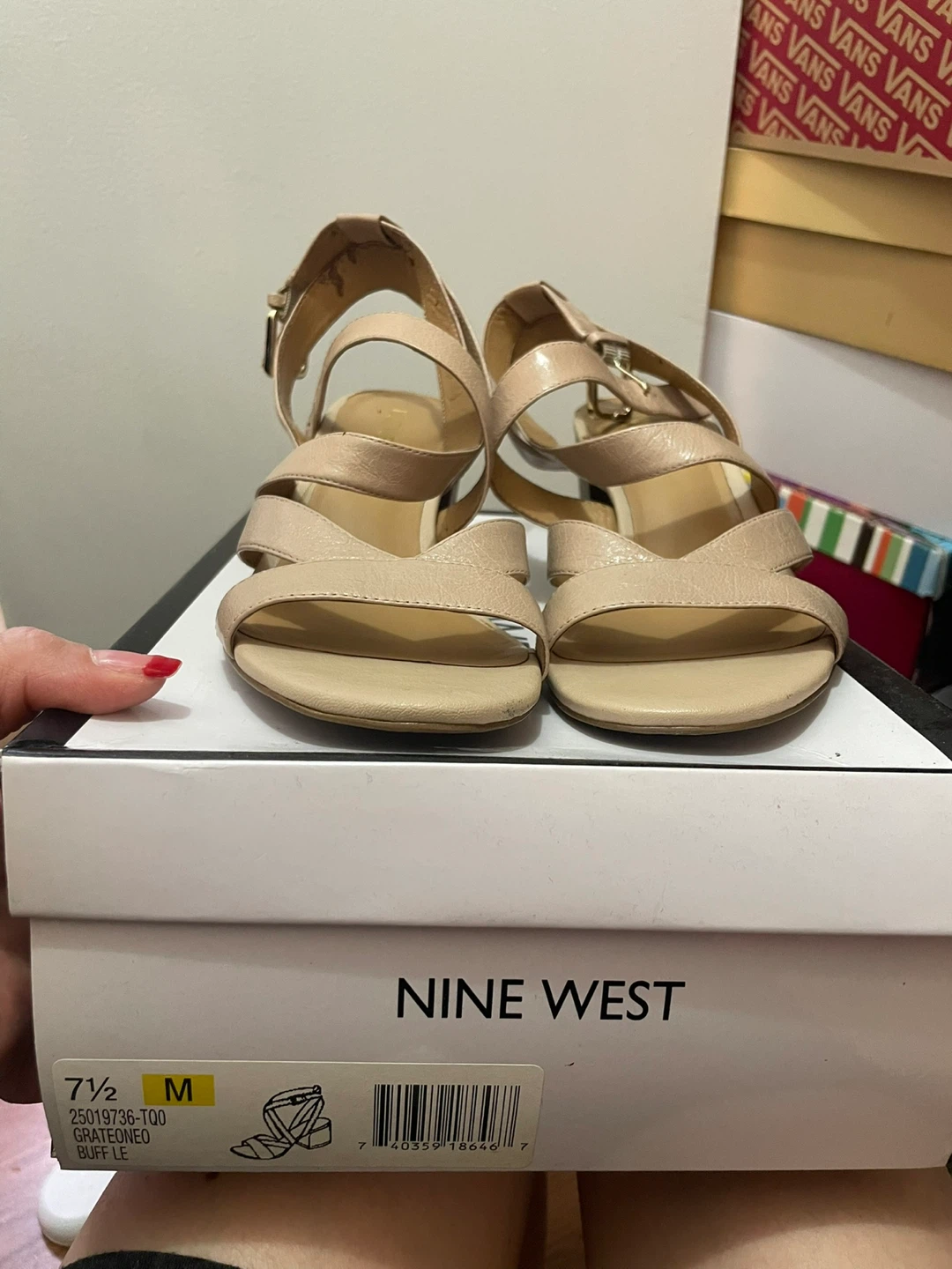 Nine West Women's Tan Strappy Block Heel Sandals Size 7.5