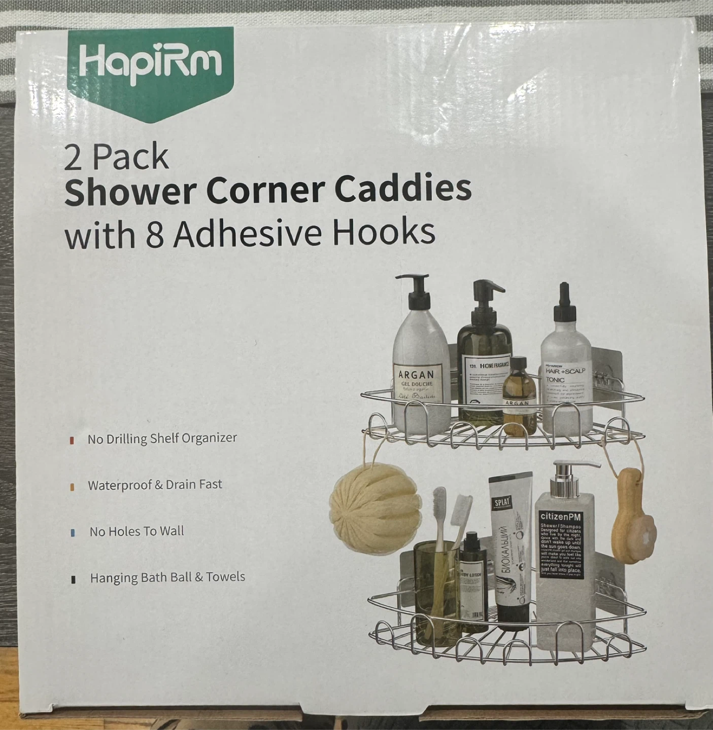 Hapirm 2 Pack Shower Corner Caddies with 8 Adhesive Hooks