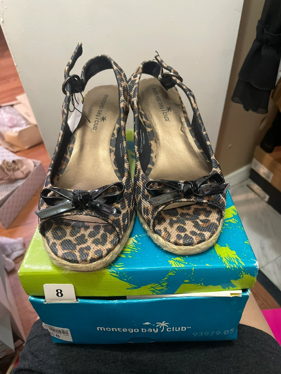 Montego Bay Club Leopard Print Espadrille Wedge Sandals Size 8