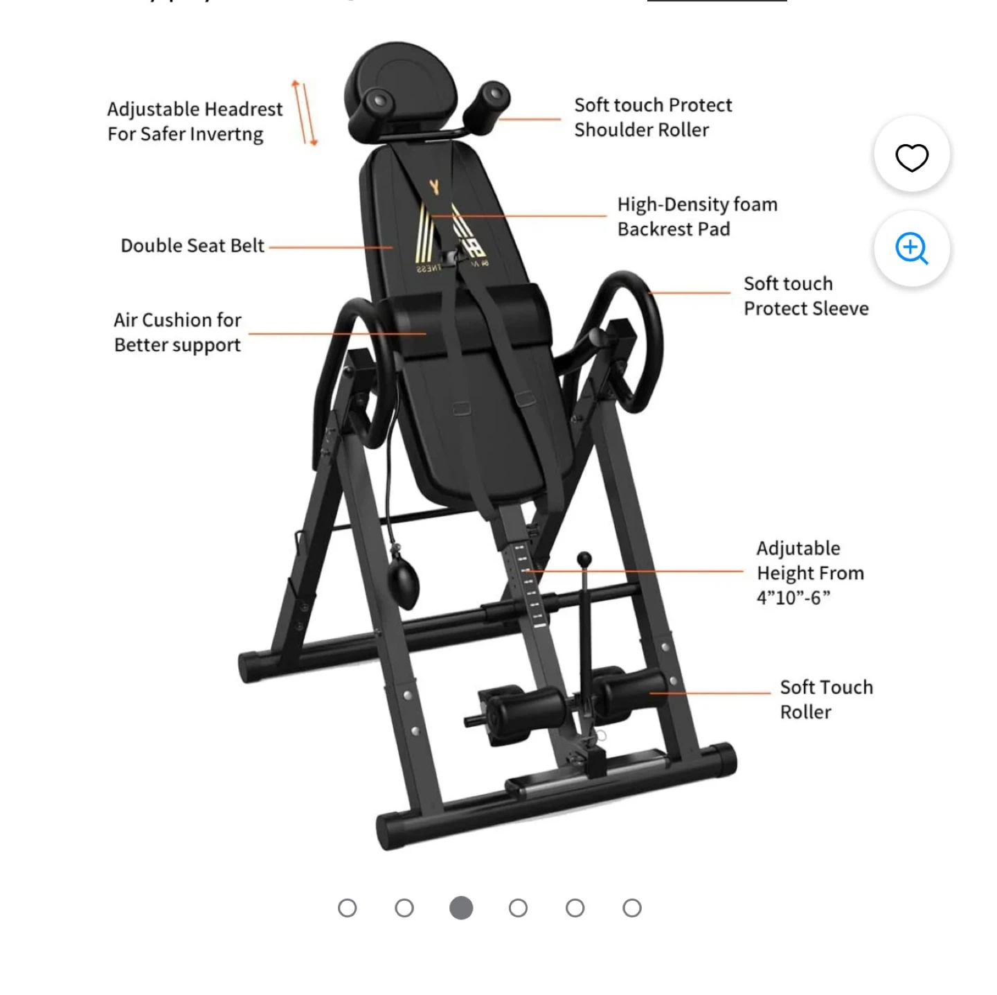 Inversion Table with Adjustable Headrest and Double Seat Belt