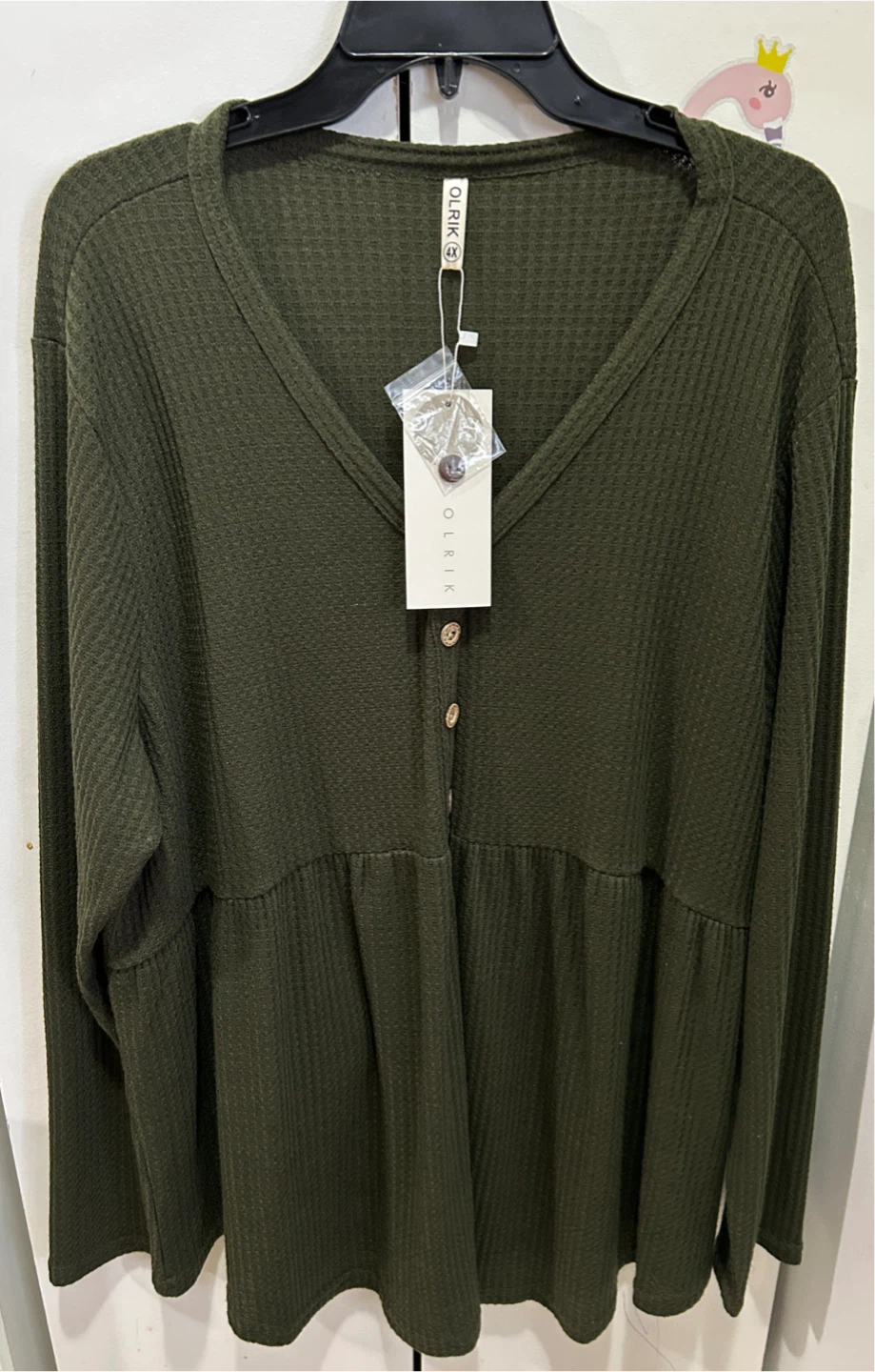 Olive Green Waffle Knit Button-Up Tunic Top