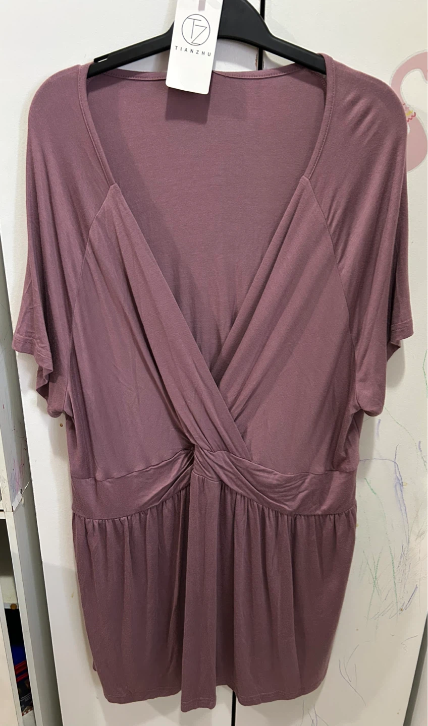 TIANZHU Women's Mauve Twisted V-Neck Tunic Top
