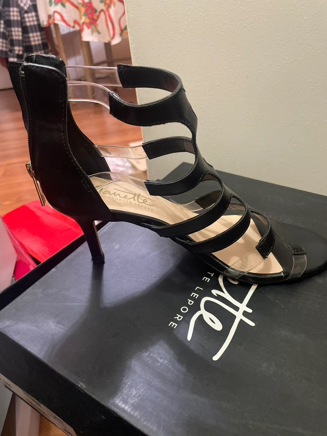 Nanette Lepore Bethany Black Strappy Heels Size 7.5M