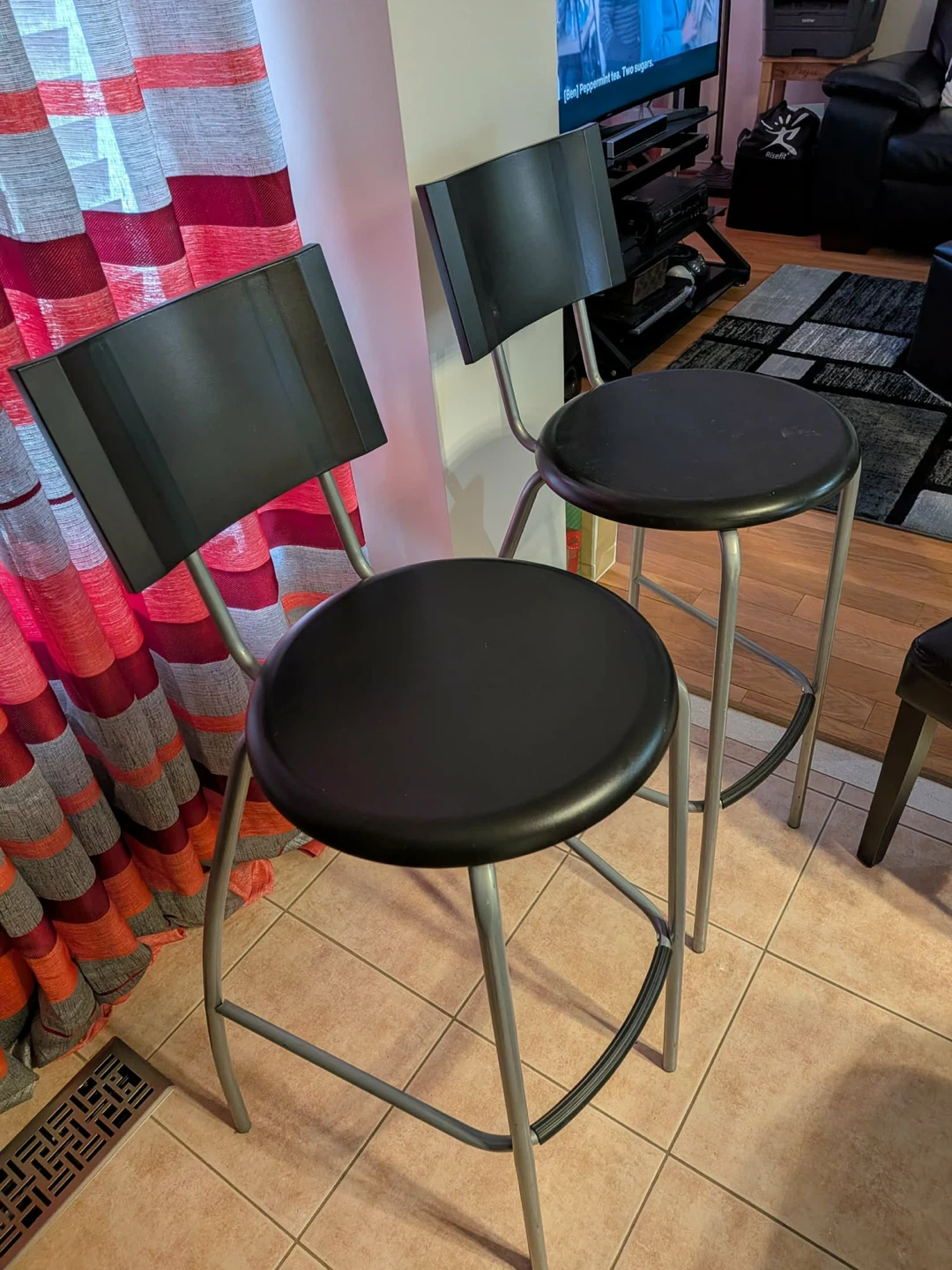 2 Black Bar Stools with Metal Legs - photo 3
