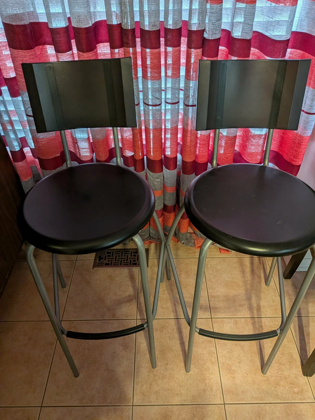 2 Black Bar Stools with Metal Legs