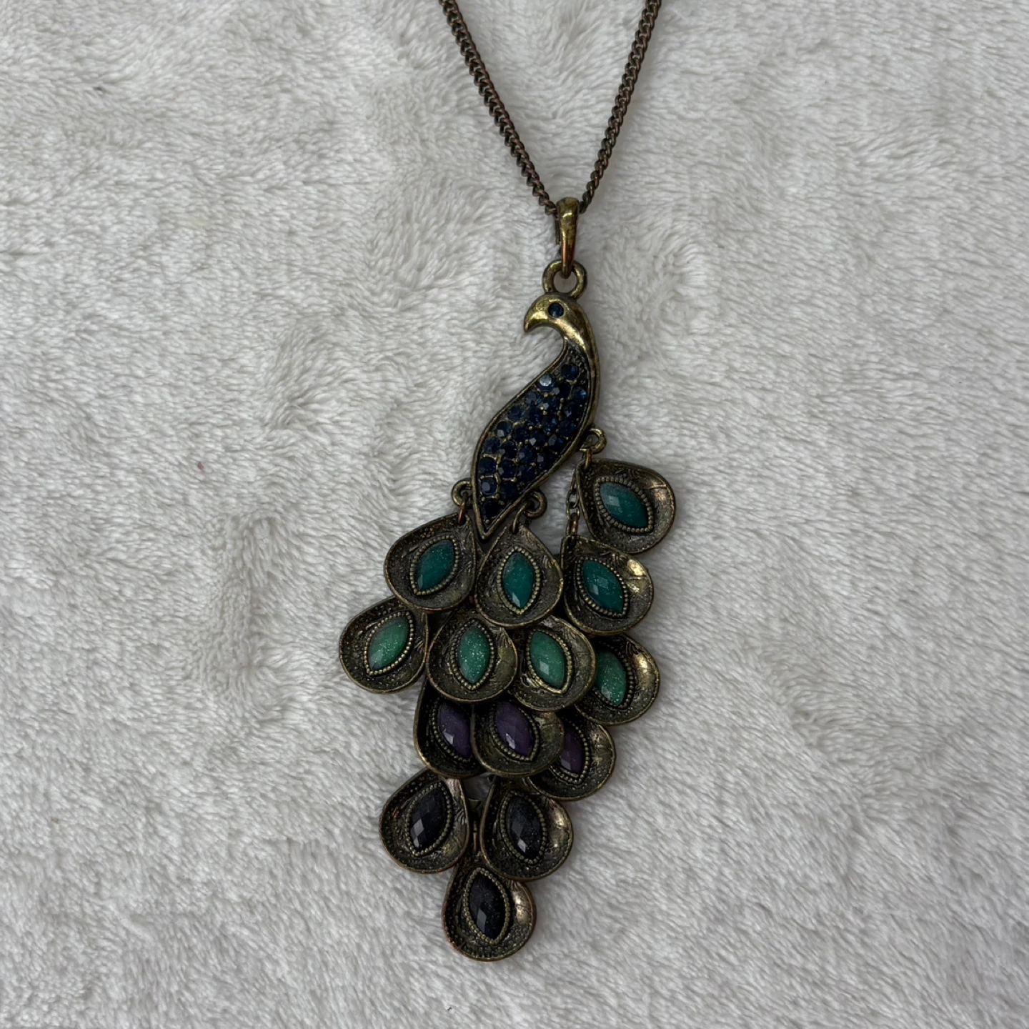 Vintage Pier 1 Long Antique Bronze Peacock Pendant Necklace - photo 3