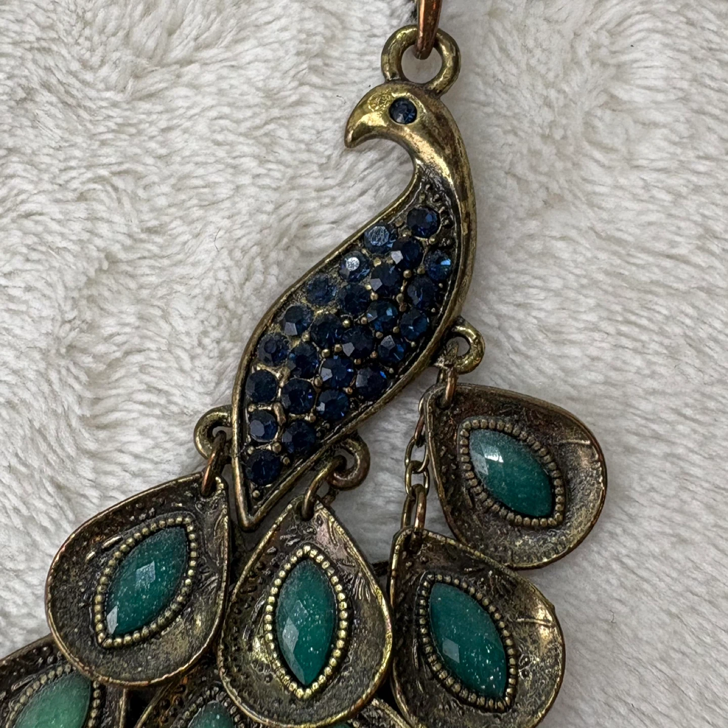 Vintage Pier 1 Long Antique Bronze Peacock Pendant Necklace - photo 5
