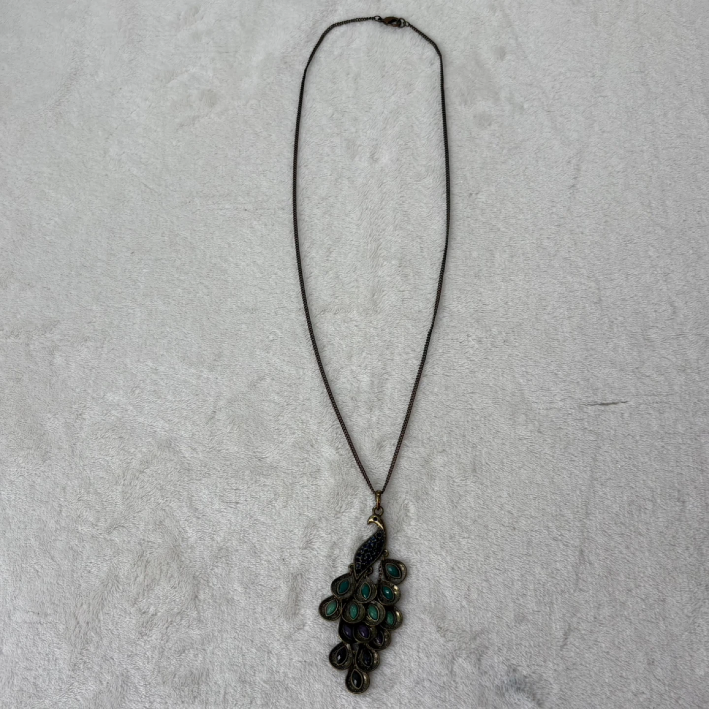 Vintage Pier 1 Long Antique Bronze Peacock Pendant Necklace - photo 2