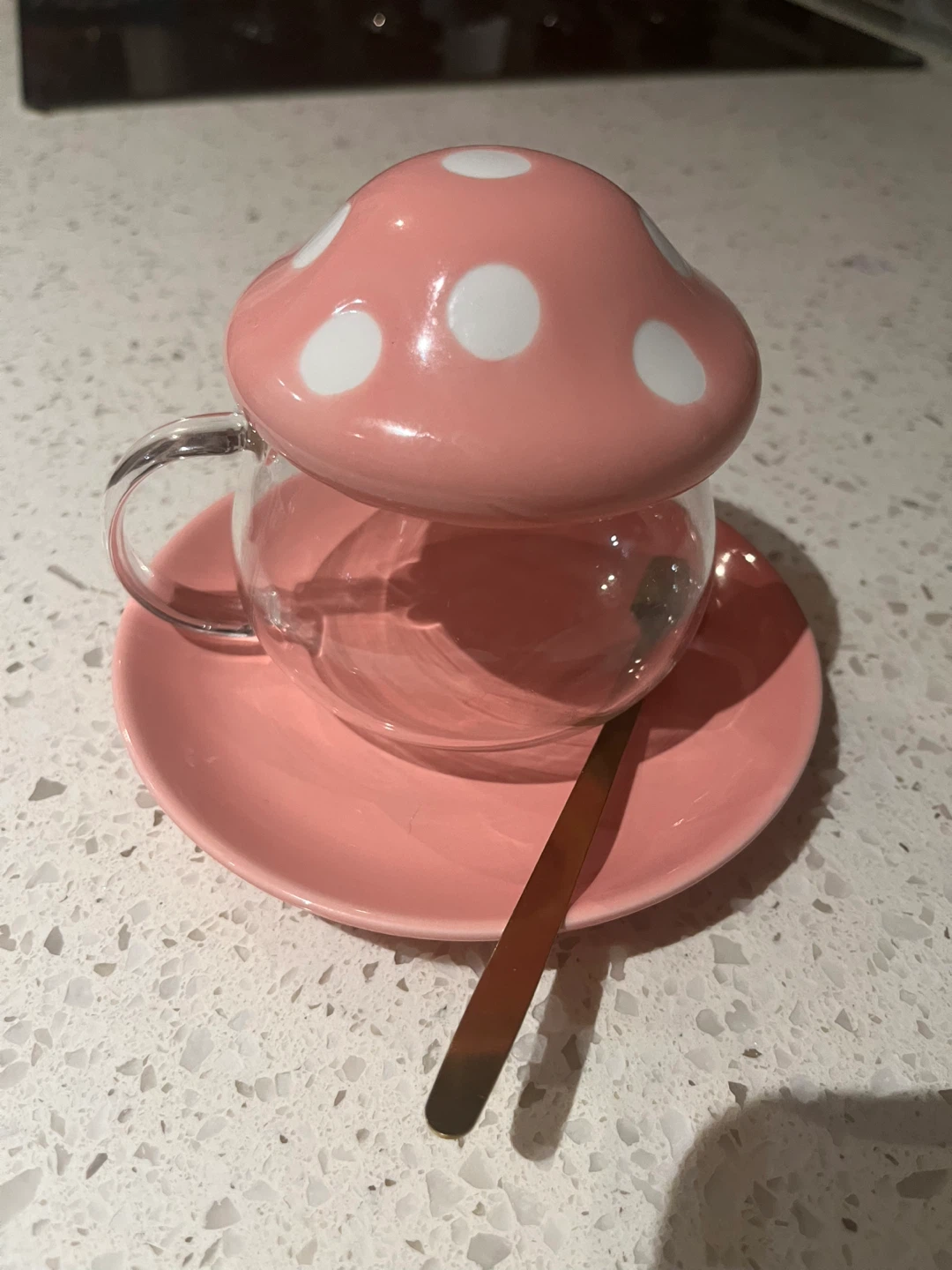 Pink Mushroom Tea Cup and Saucer Set with Spoon