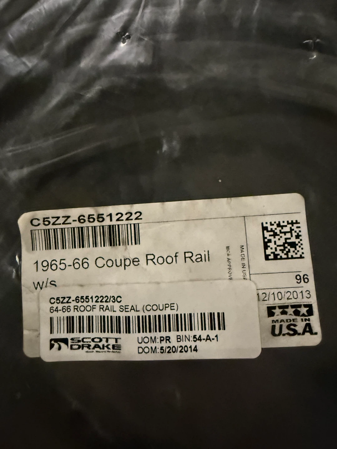 Mustang Scott Drake 1965-1966 Coupe Roof Rail Seal C5ZZ-6551222 - photo 2