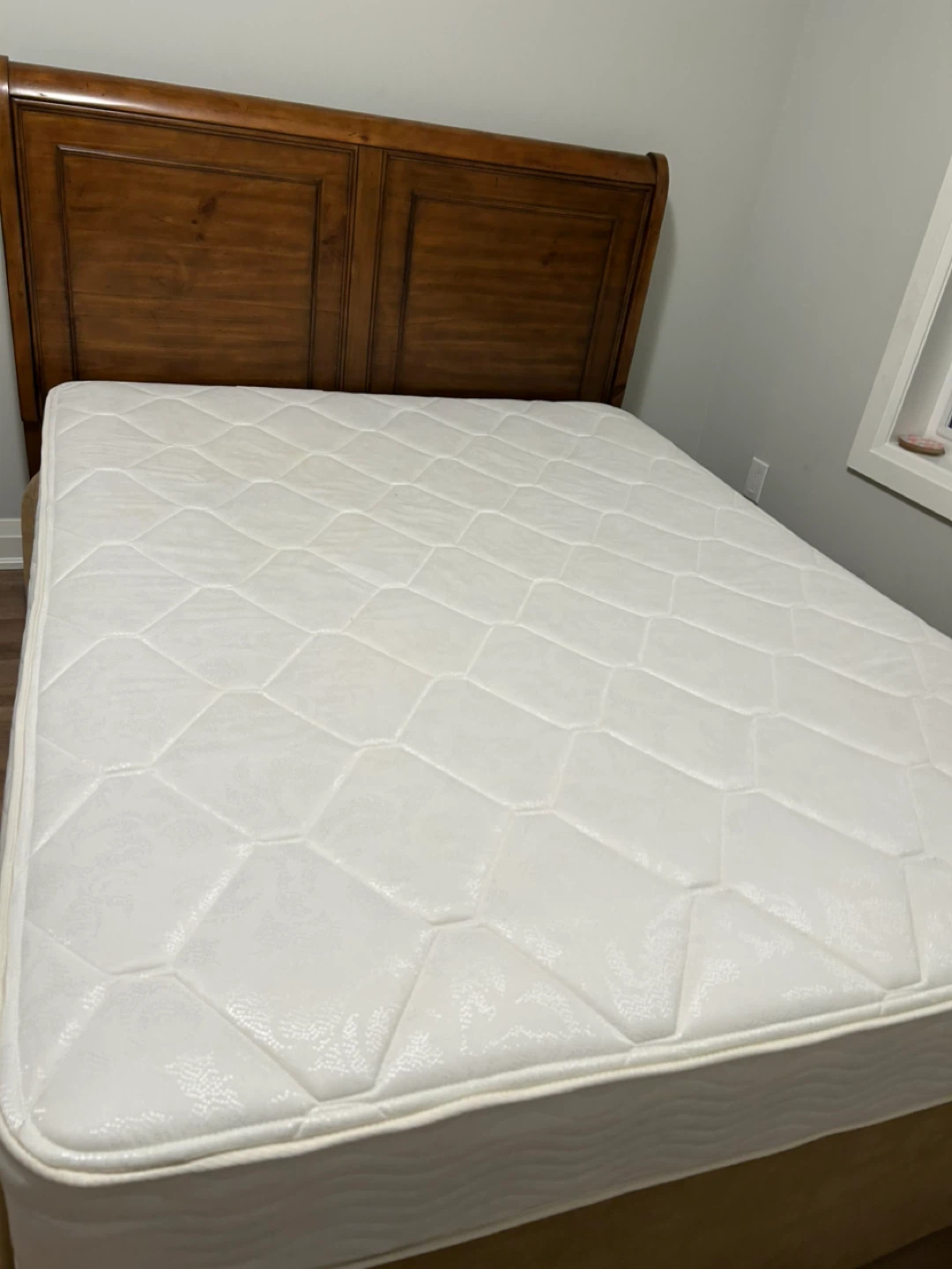 White Quilted Mattress, box spring, head board, bed rails