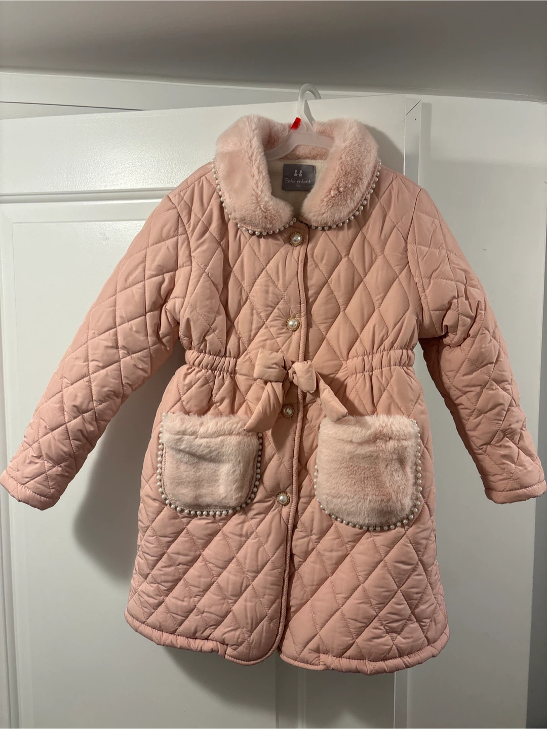 Petit Enfant Pink Quilted Faux Fur Trimmed Coat Size 130cm - photo 2
