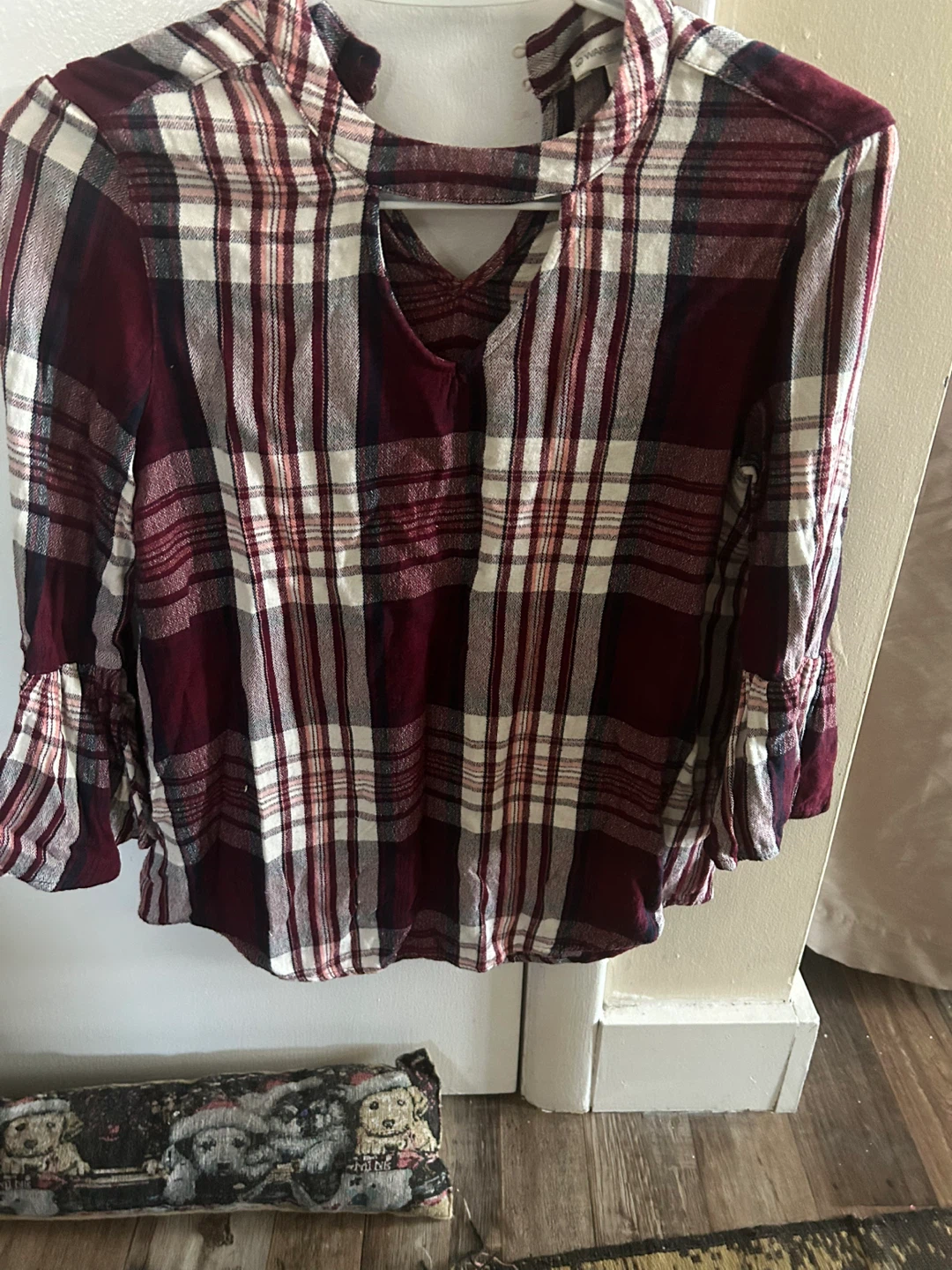 Warehouse Women's Plaid Bell Sleeve Top 🧡