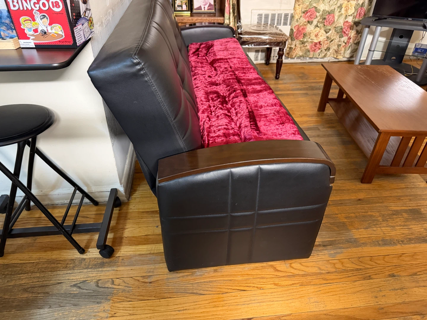 Black Faux Leather Sofa Bed and table - photo 2