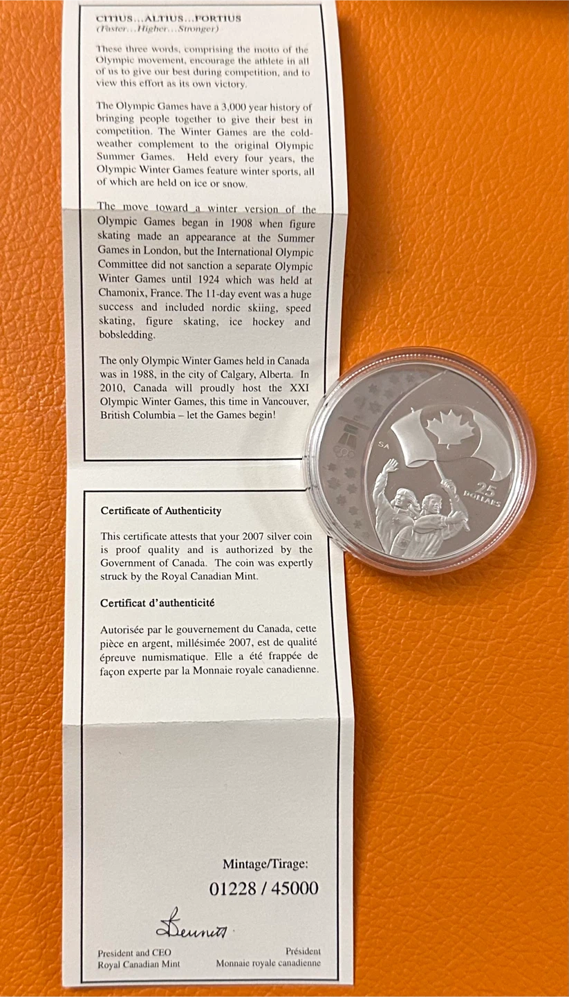 2007 Canada Vancouver 2010 Athletes' Pride Sterling Silver Coin - photo 4