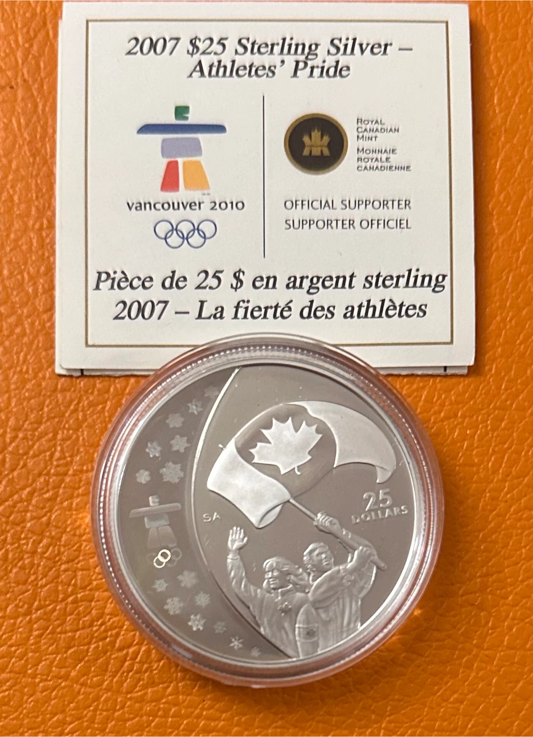 2007 Canada Vancouver 2010 Athletes' Pride Sterling Silver Coin - photo 3