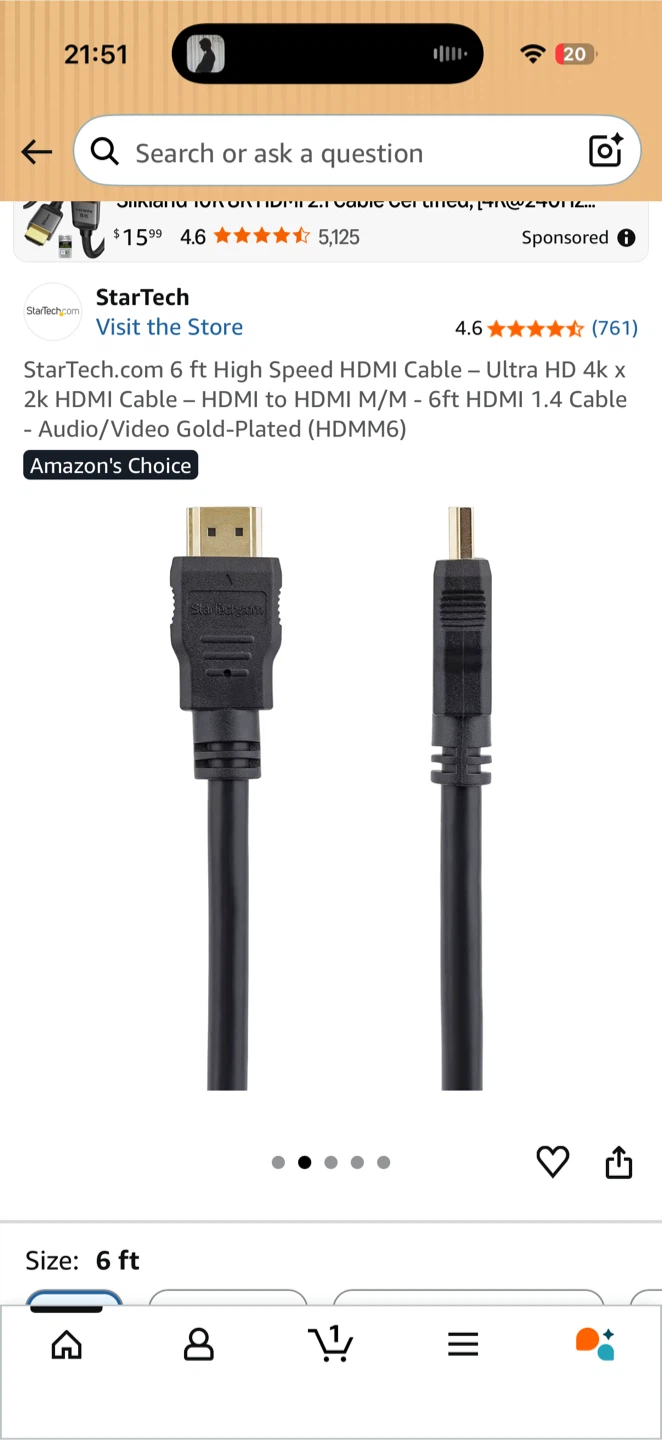 StarTech 6ft HDMI Cable – 4K Ultra HD – Gold Plated