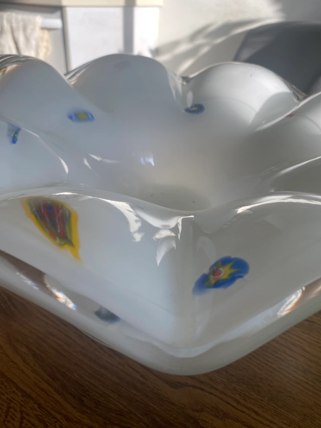 White Glass Candy Dish with Colourful Accents
