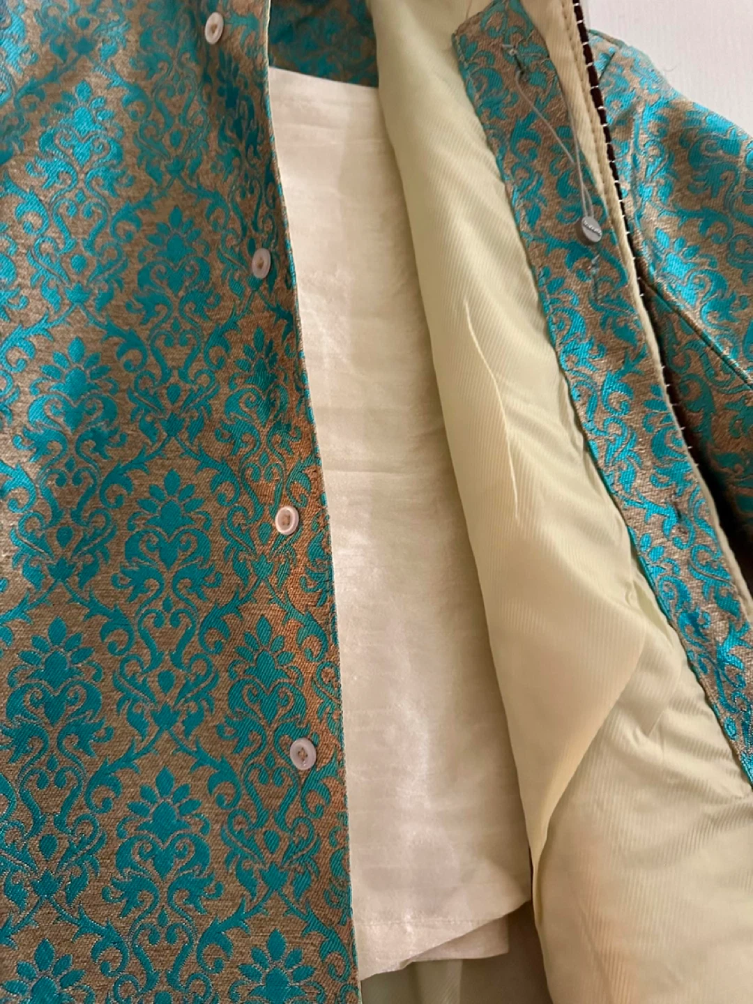 Turquoise and Gold Embroidered Sherwani - photo 3