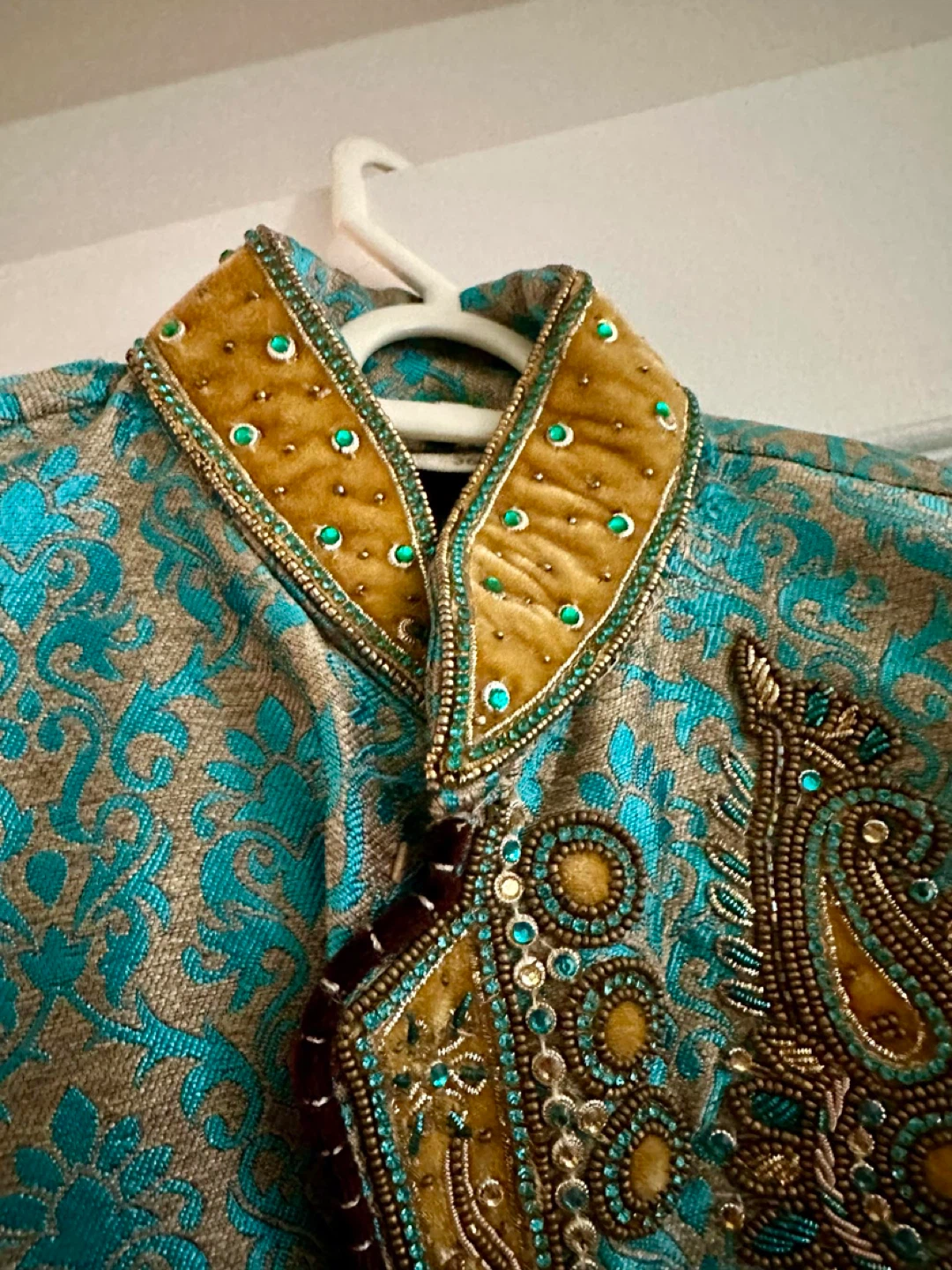 Turquoise and Gold Embroidered Sherwani