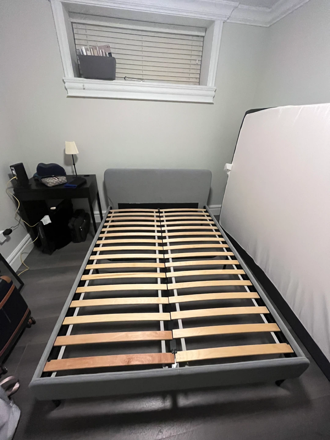 Grey Fabric Bed Frame with Wooden Slats