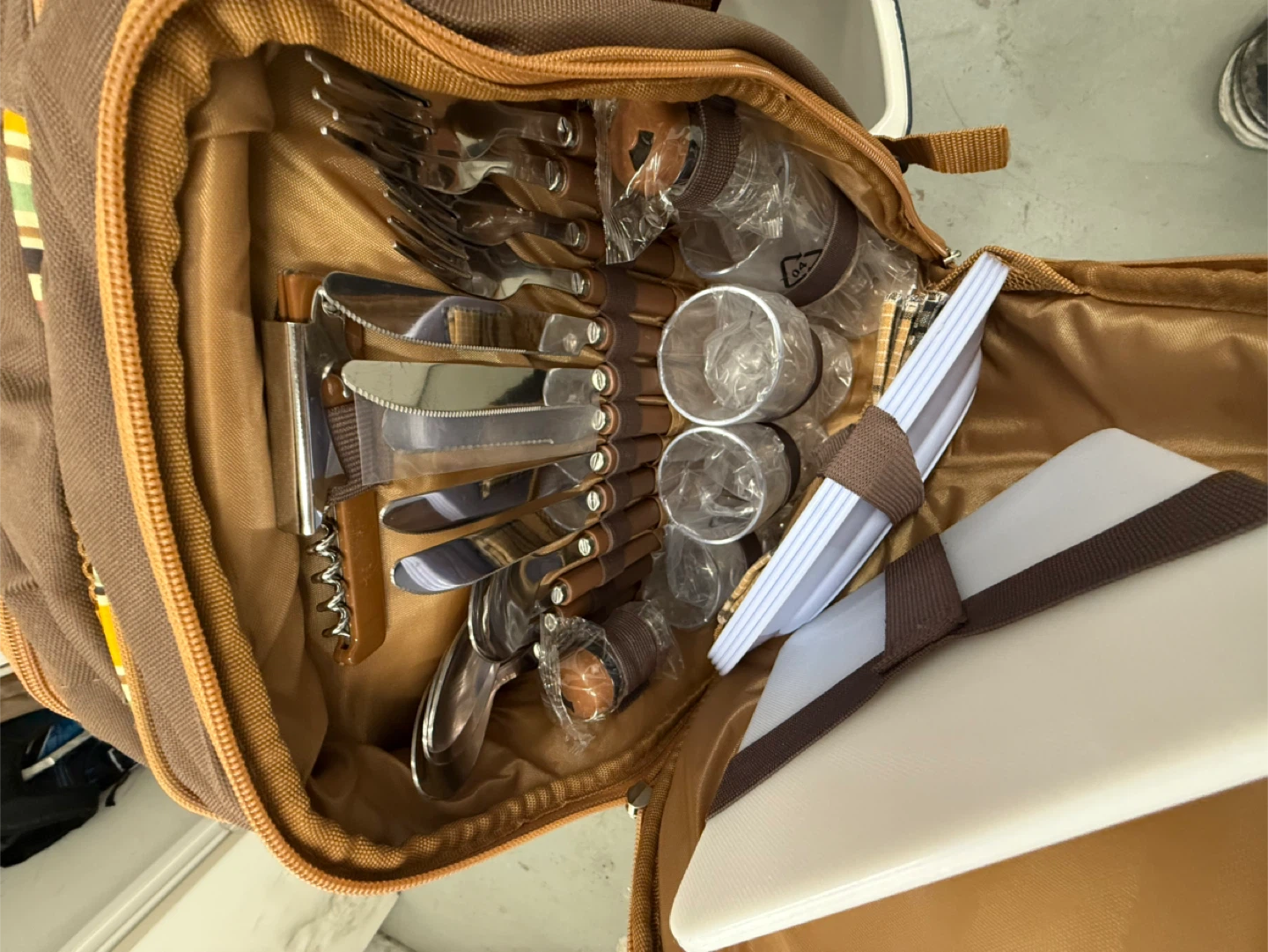 Brown Striped Picnic Backpack Set - photo 3