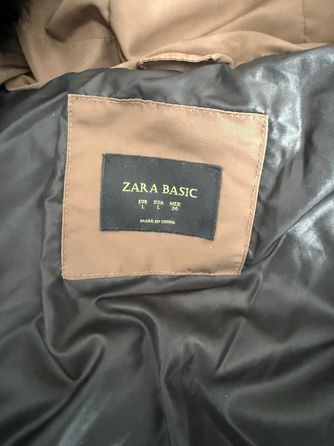 Zara Basic Brown Puffer Coat with Fur Hood - Size L - photo 3