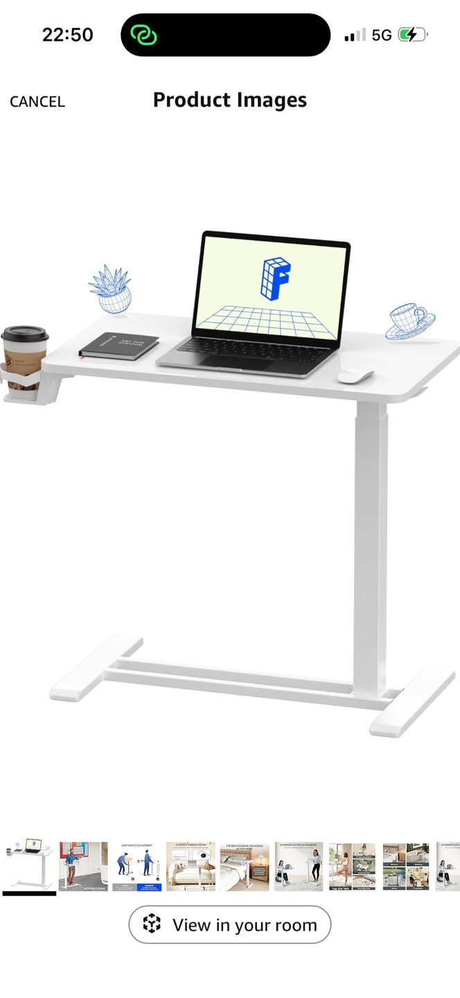 Beige  Adjustable Standing Desk with Cup Holder