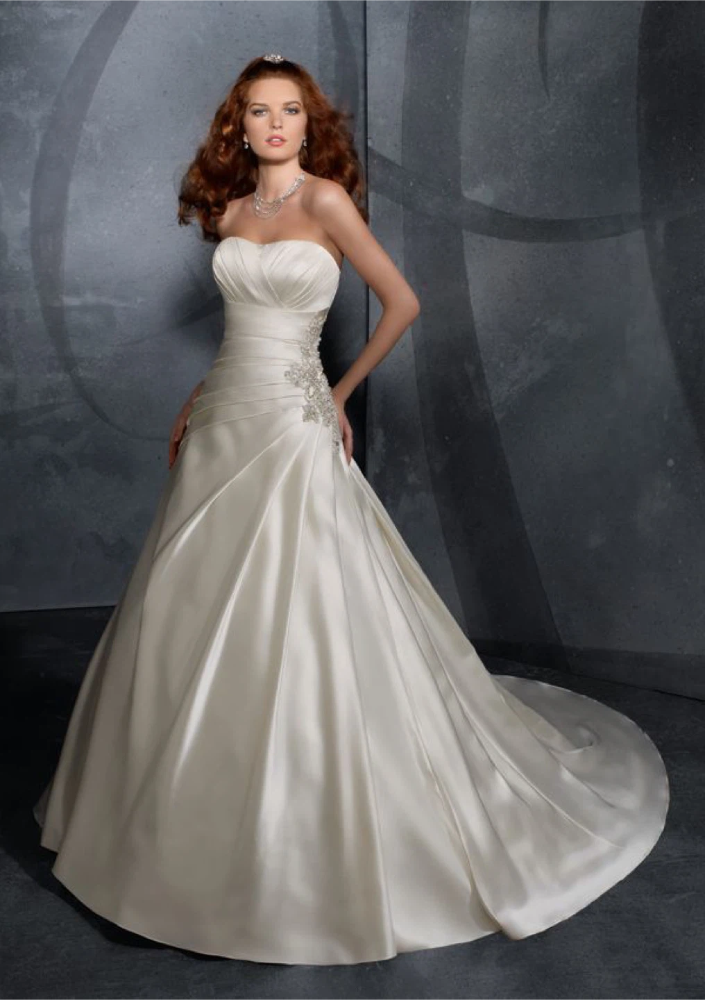 White Strapless Wedding Dress with Beading