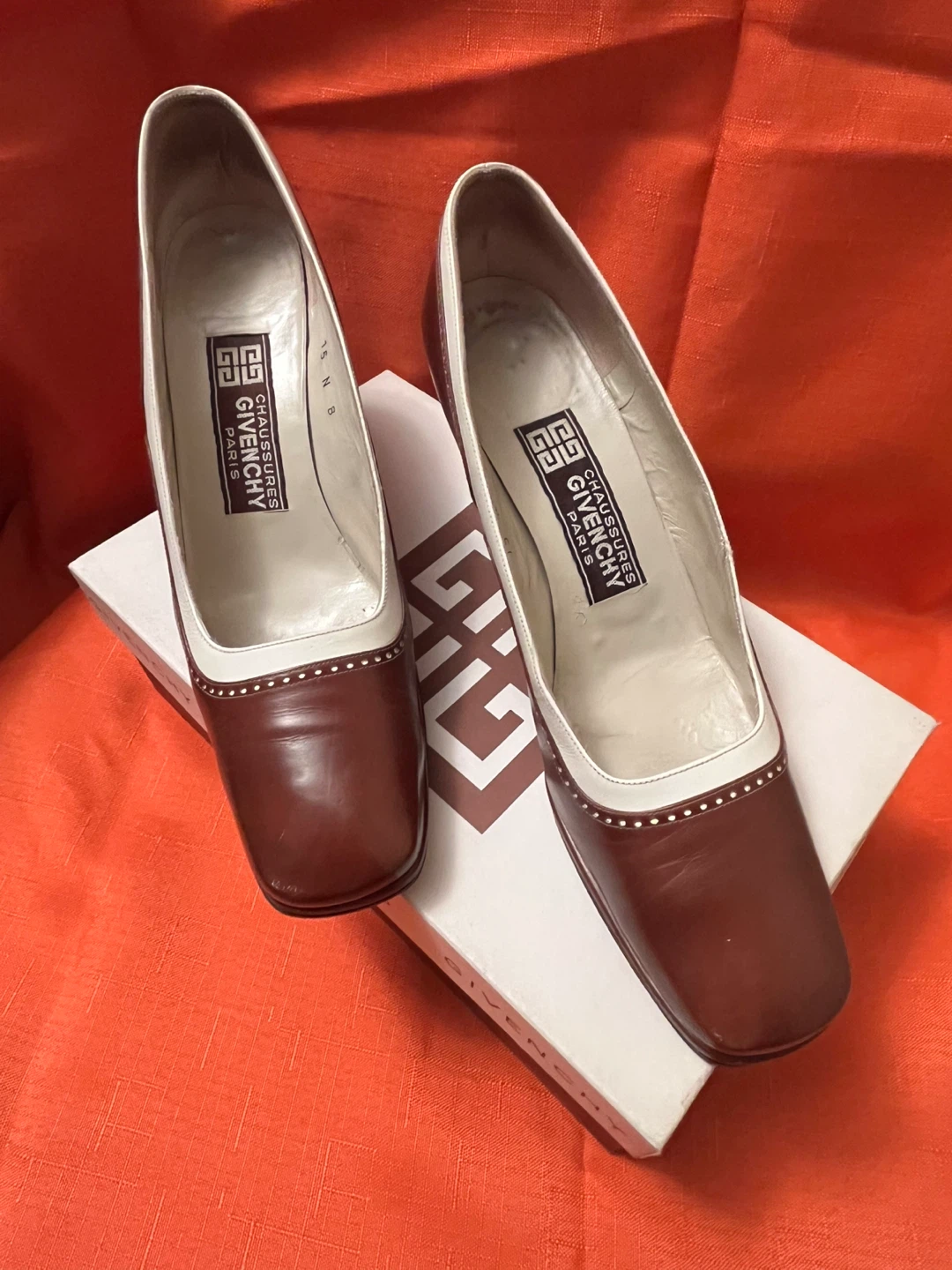Givenchy Paris Brown & White Leather Heels
