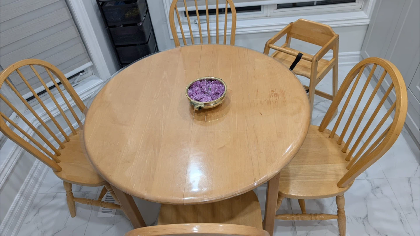 Wooden Round Dining Table with 4 Chairs and High Chair - photo 2