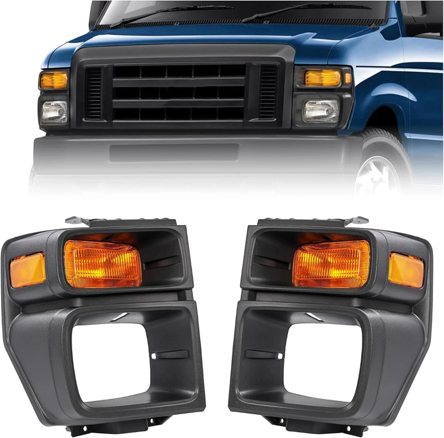HECASA Pair Front Headlight Bezels - Ford - New