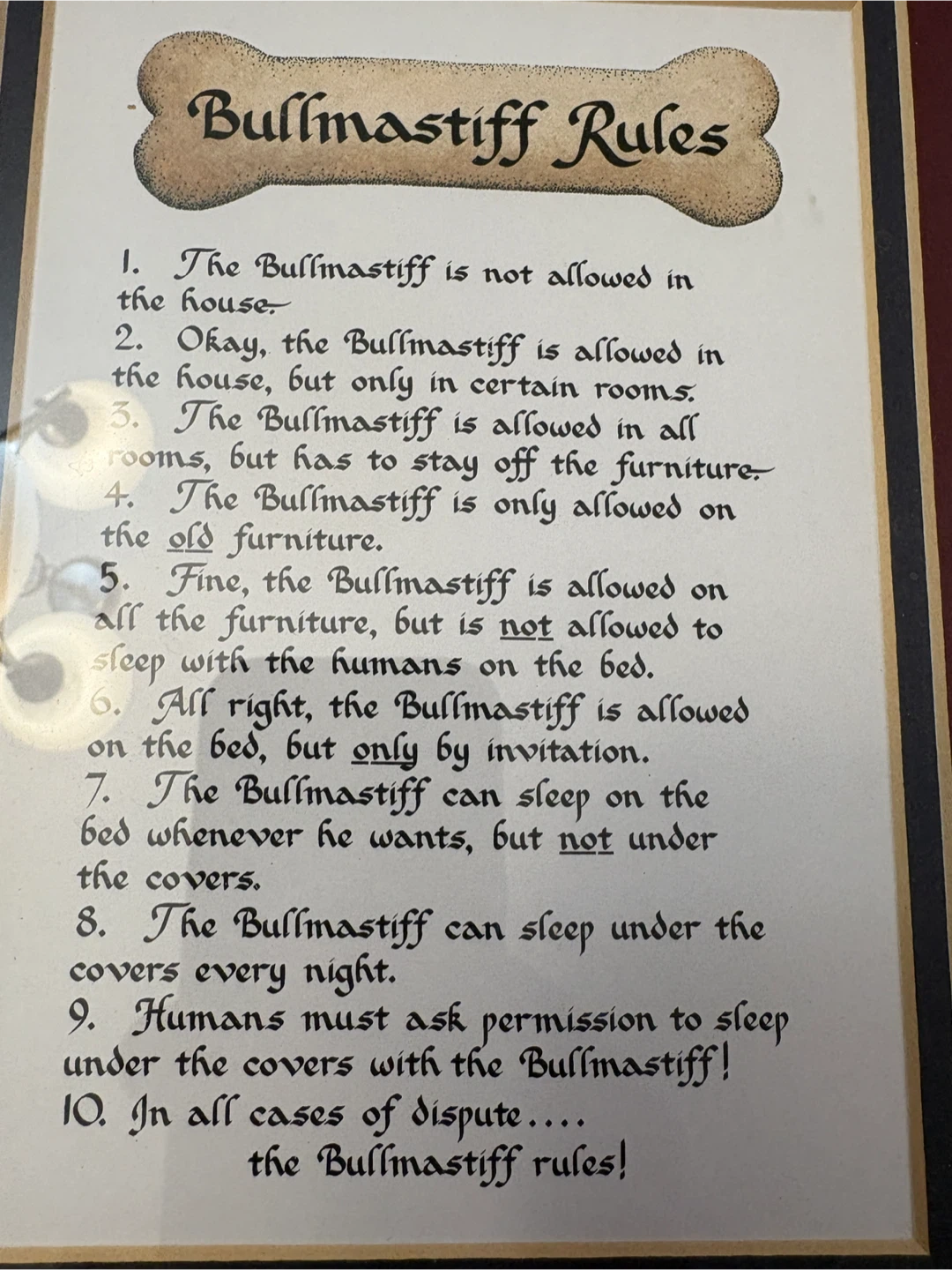 Bullmastiff “House Rules” framed picture - photo 2