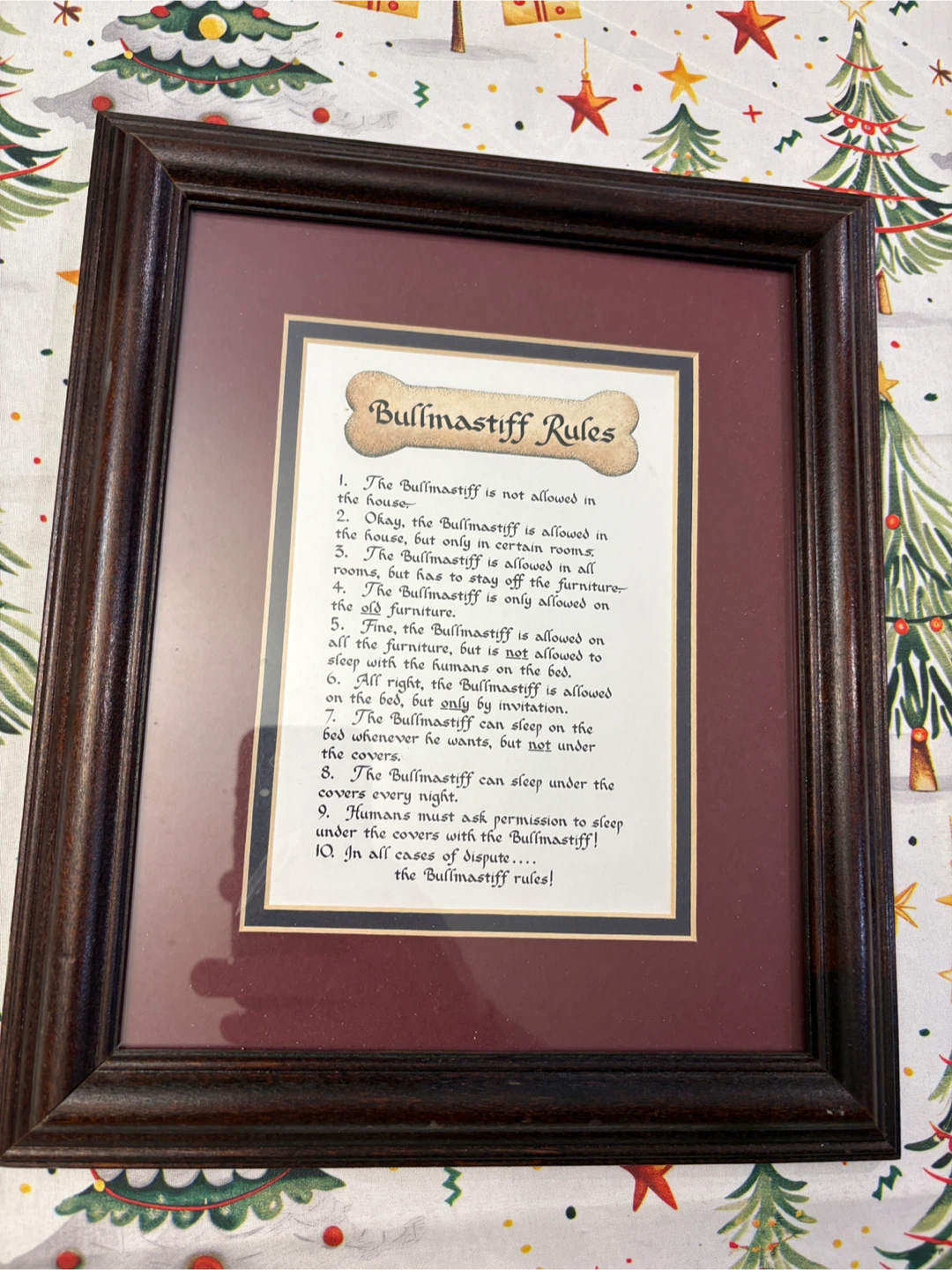 Bullmastiff “House Rules” framed picture