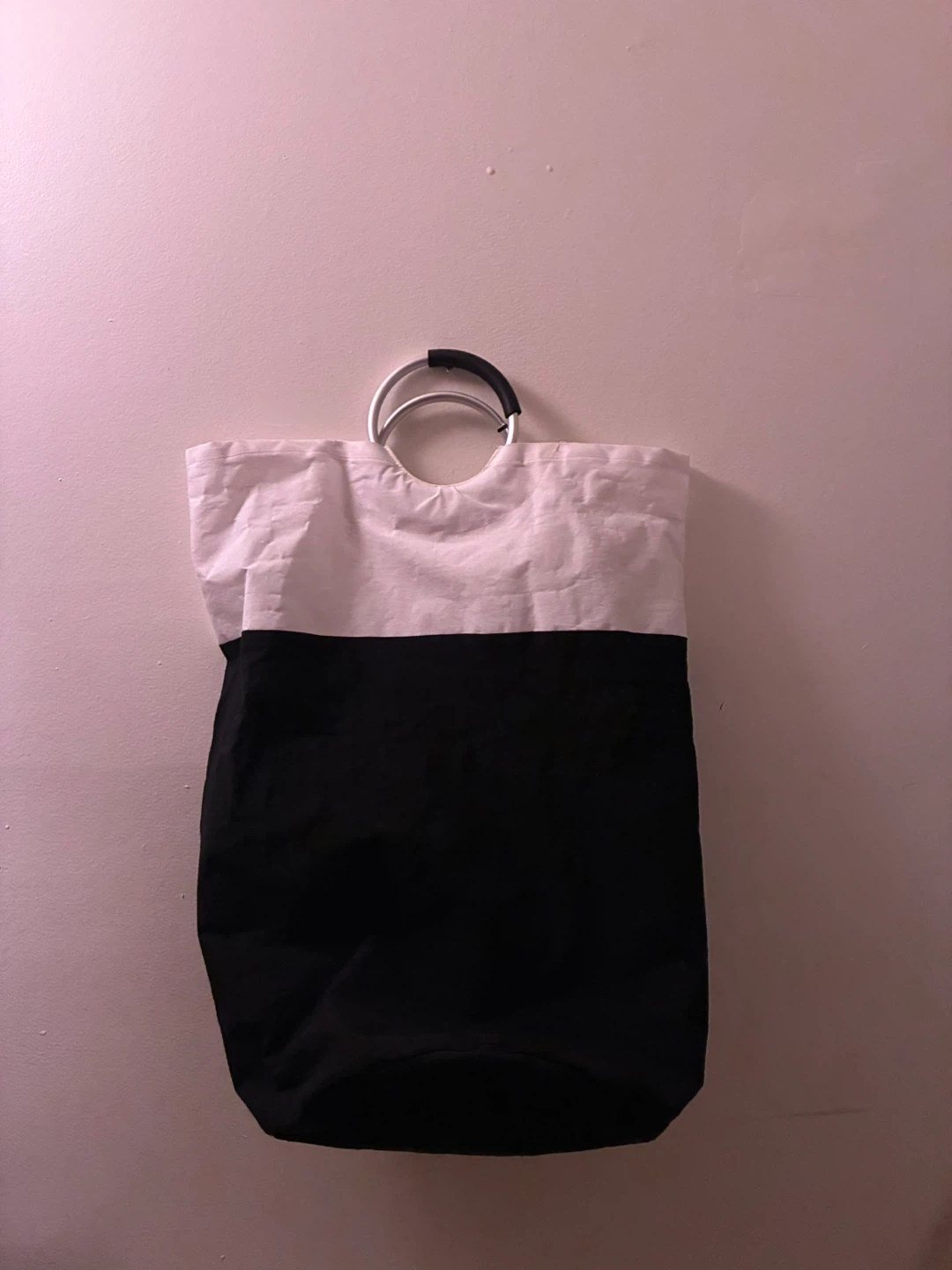 Black and White Canvas Laundry Bag with Metal Handles