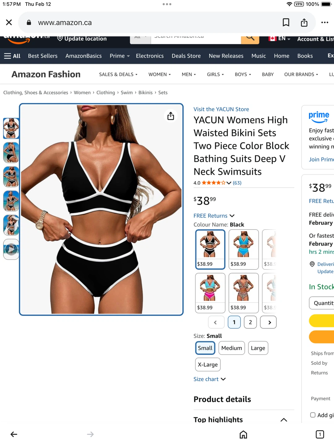 New Women's classy High Waisted Bikini Set - Black & white