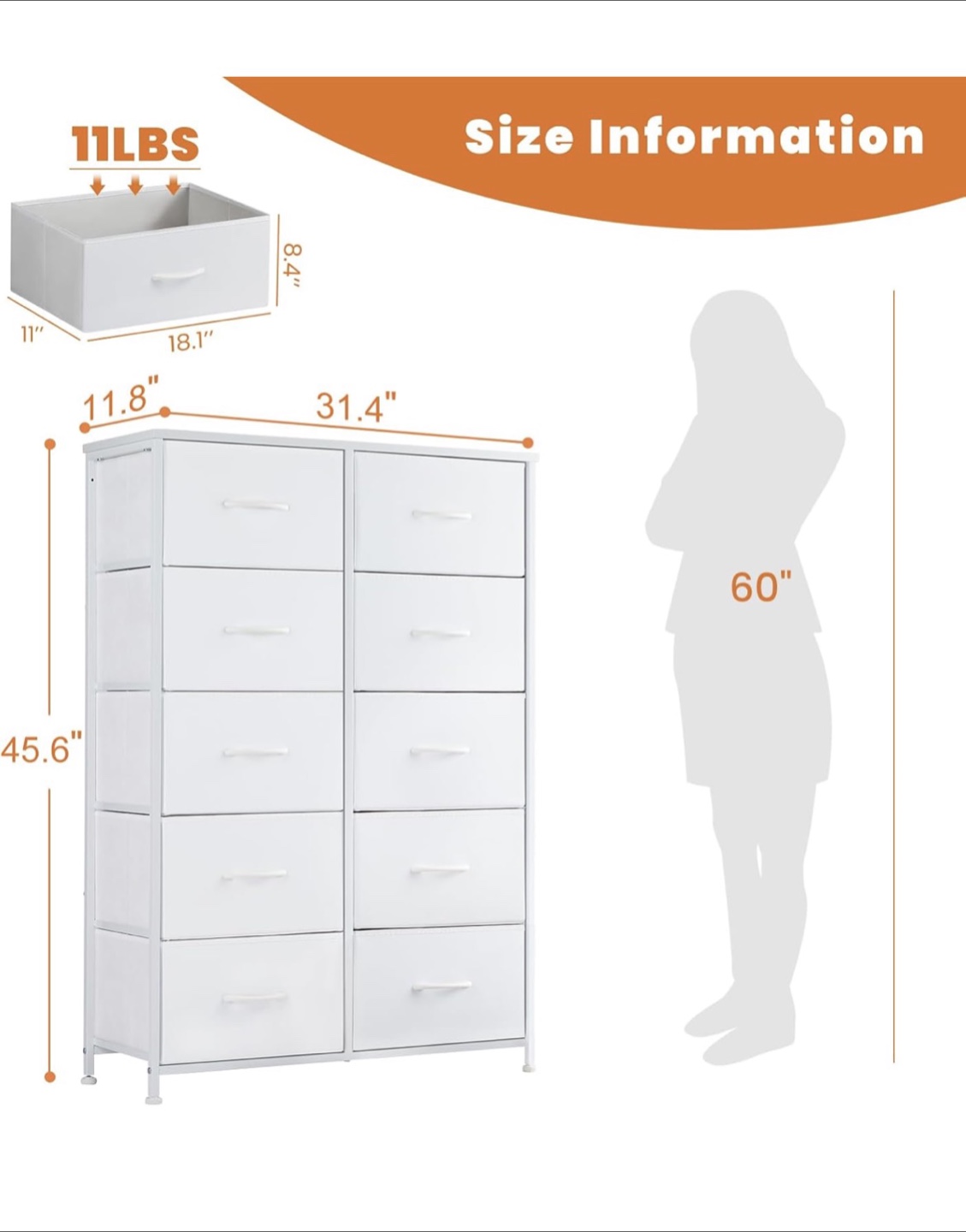 10 tier Drawer Fabric Dresser Tall Chest Storage Organizer Tower - photo 2