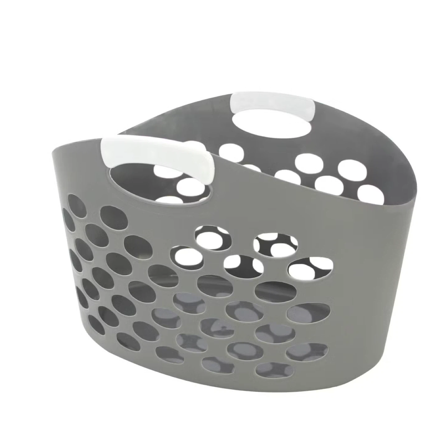 Grey Laundry Basket with White Handles