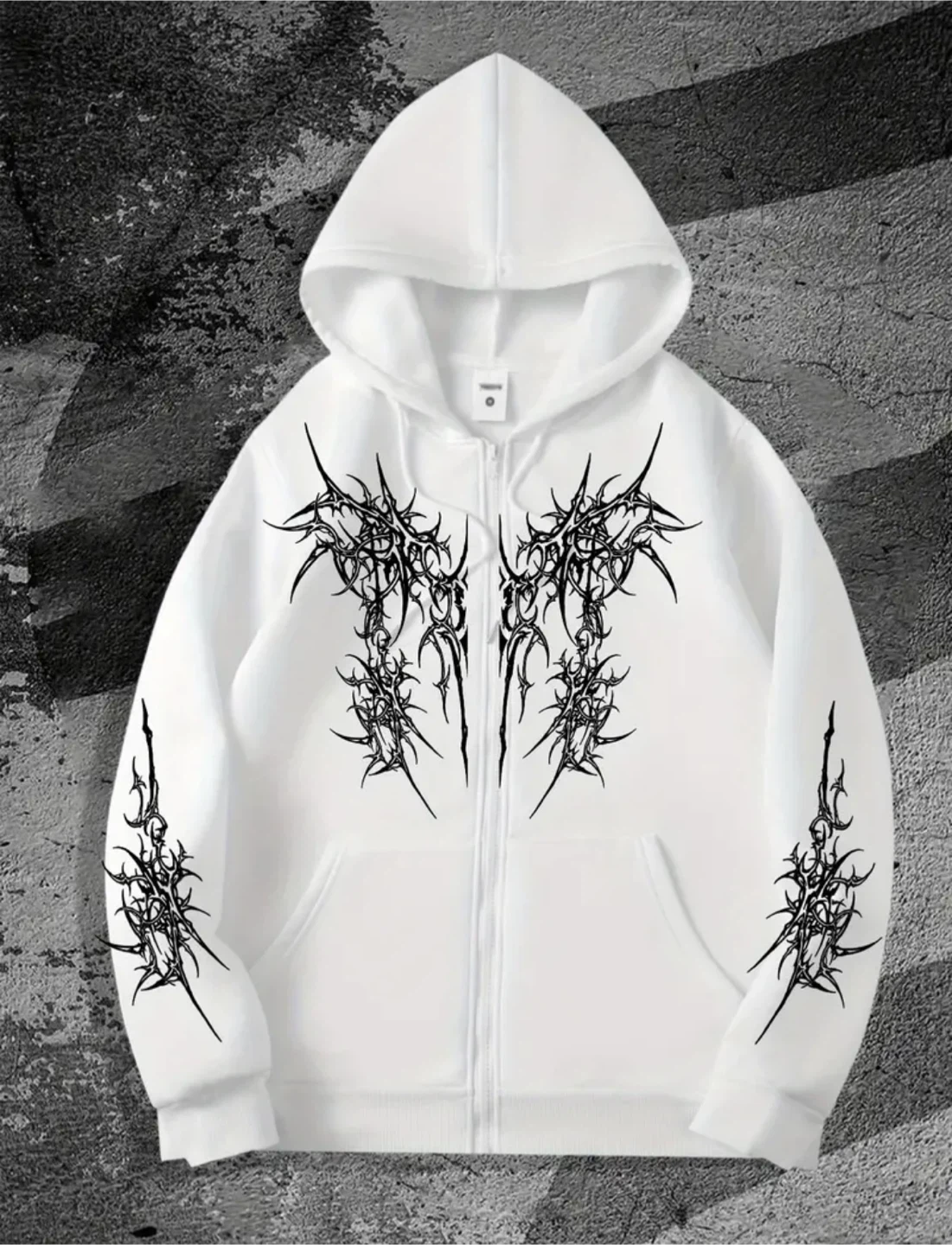 New White Zip-Up Hoodie with Graphic Print