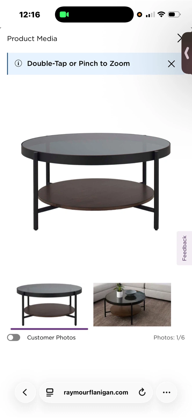 Round Coffee Table with Dark Wood Shelf